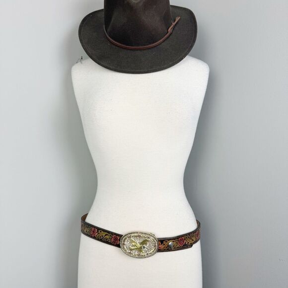 UNBRANDED | Floral Tooled Cow Hide Leather Belt Eagle Buckle Women’s Size S/M main image 10